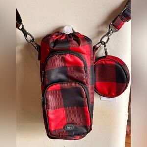 LUG Buffalo Plaid Crossbody Insulated Water Bottle Bag with Matching Coin Pouch